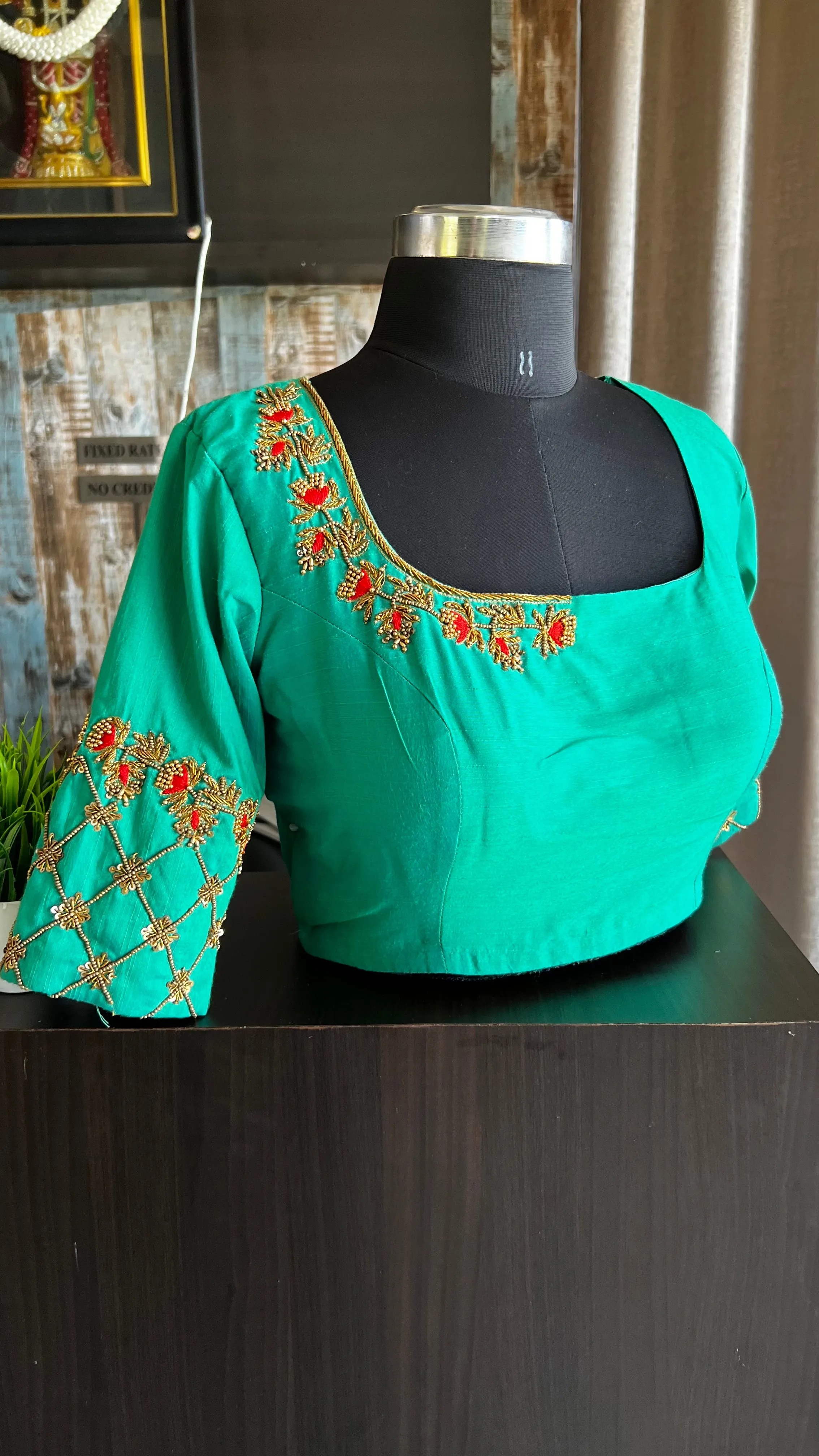 Sea green silk hand worked blouse