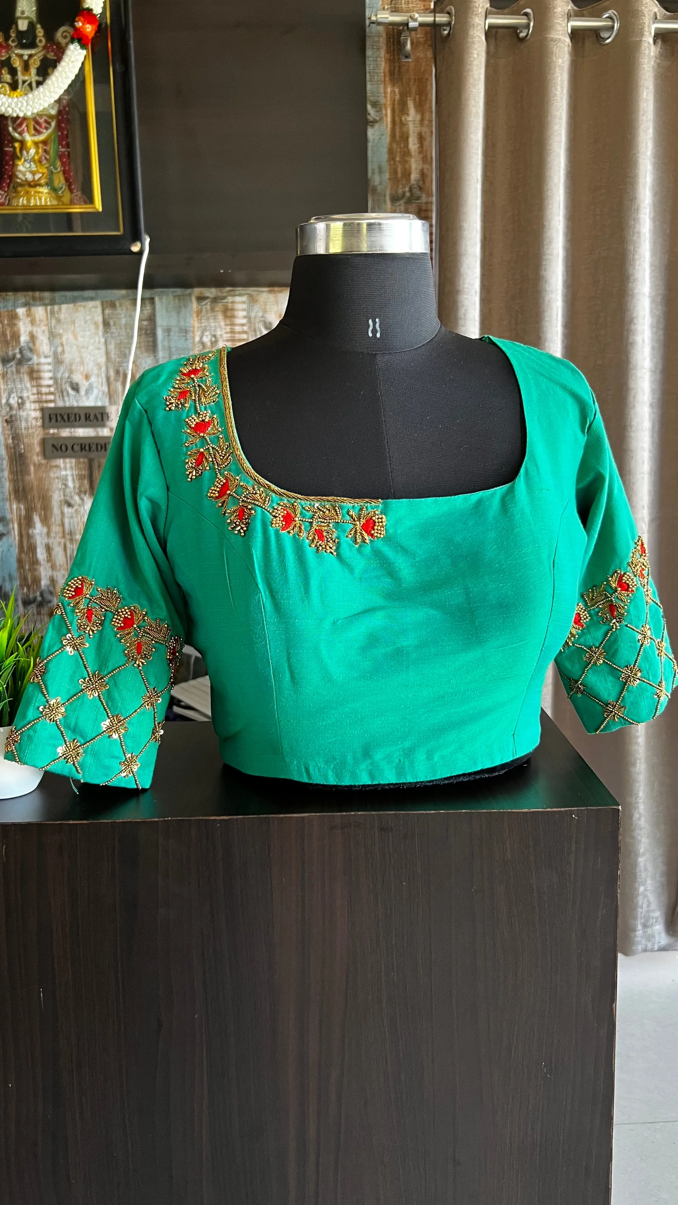 Sea green silk hand worked blouse