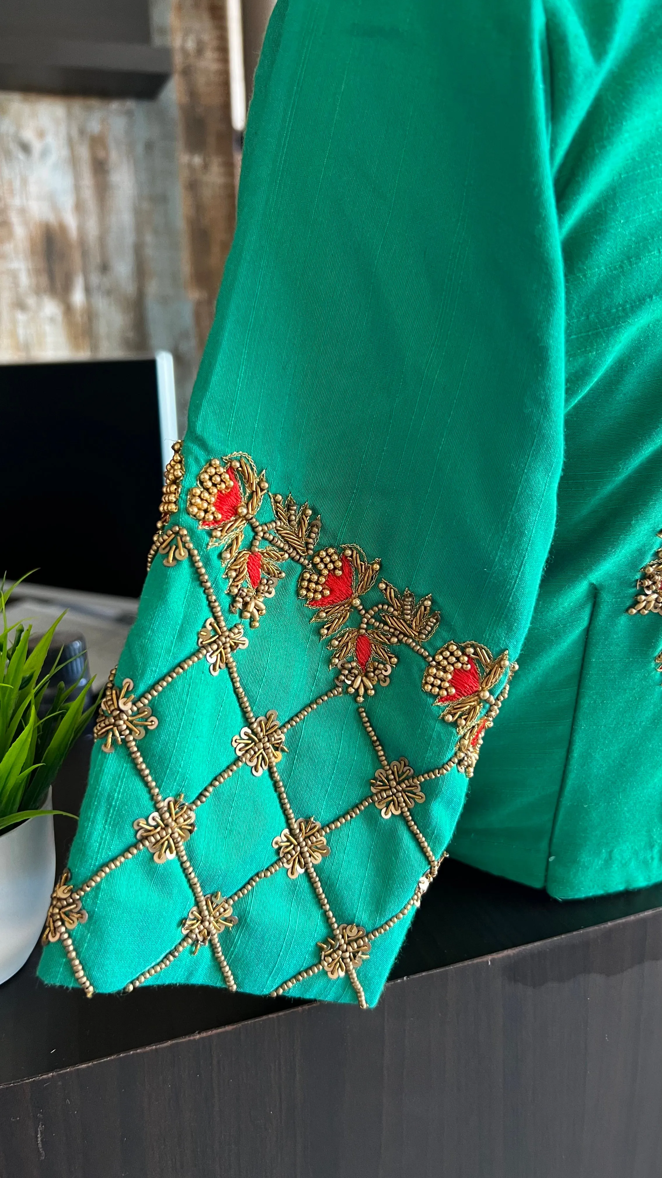 Sea green silk hand worked blouse