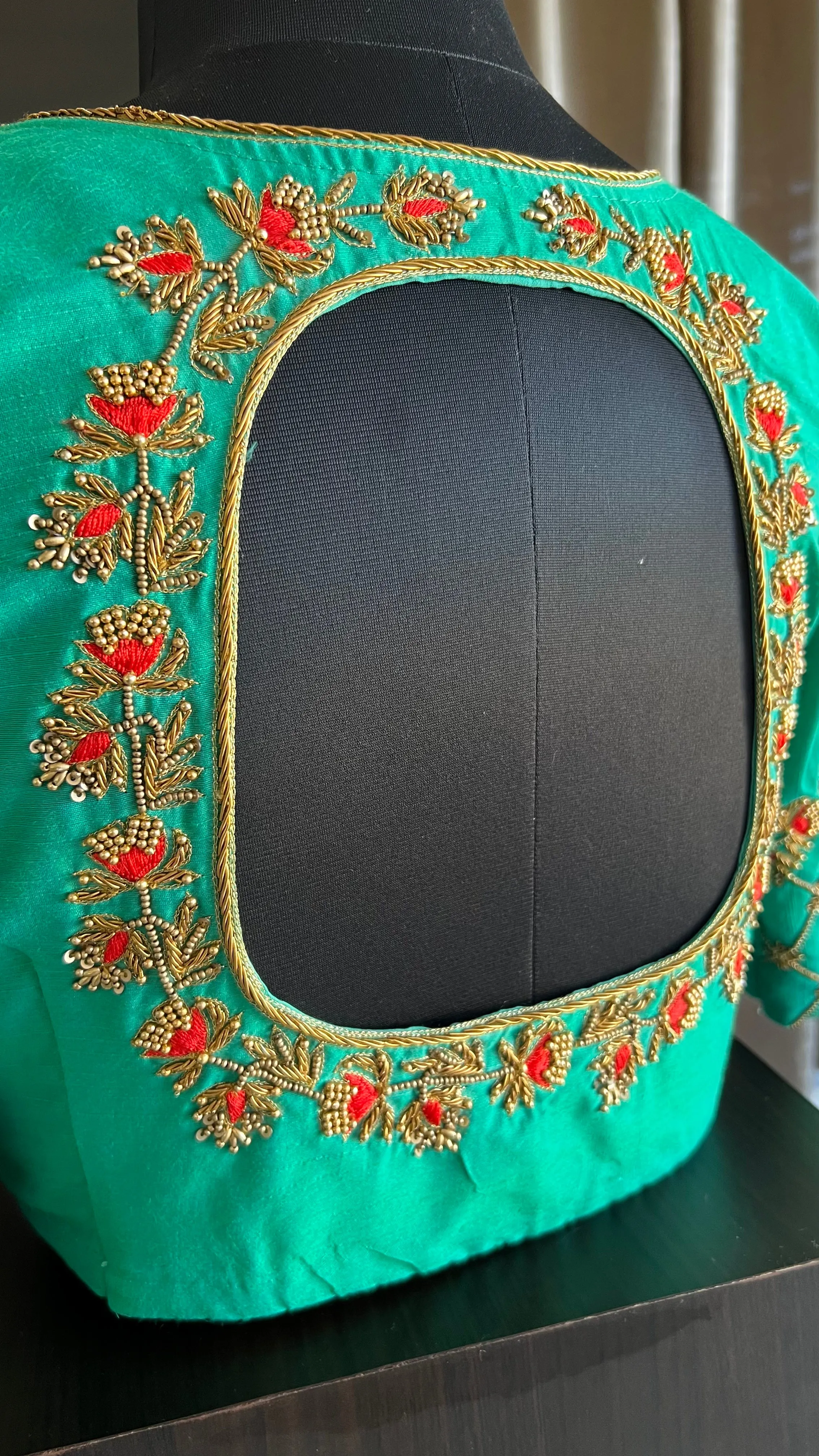 Sea green silk hand worked blouse