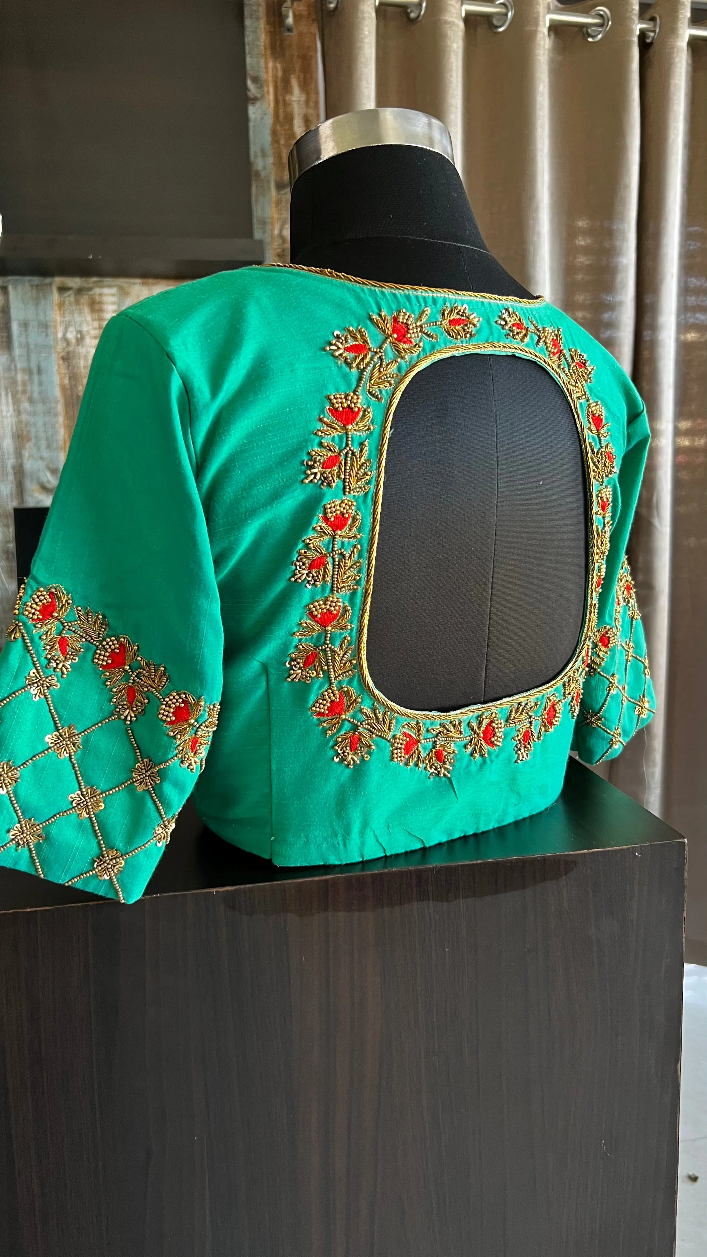 Sea green silk hand worked blouse