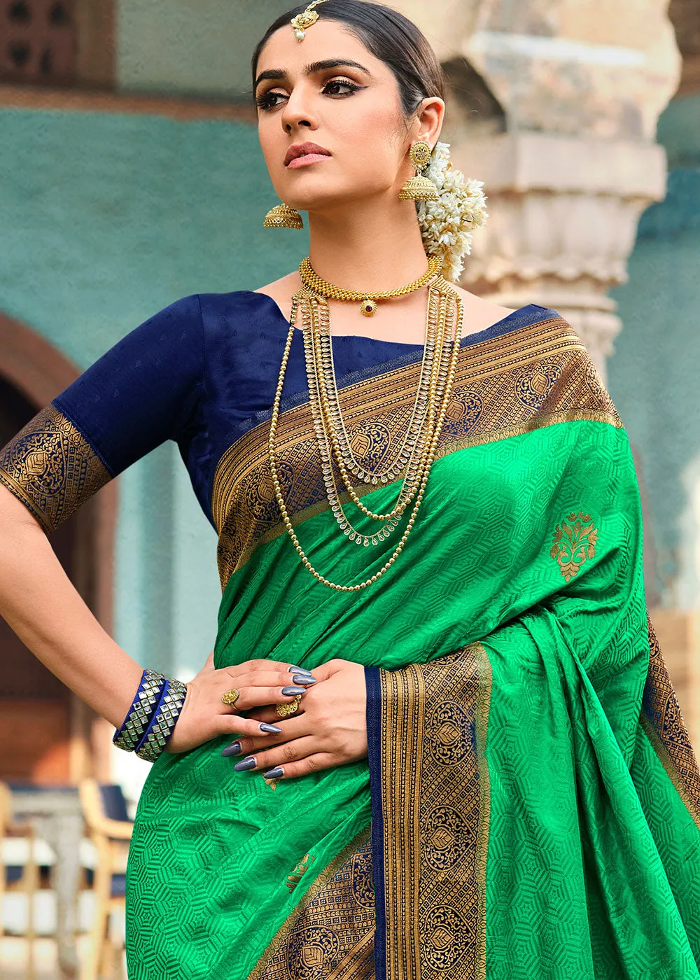 Sea Green Zari Woven Kanjivaram Silk Saree