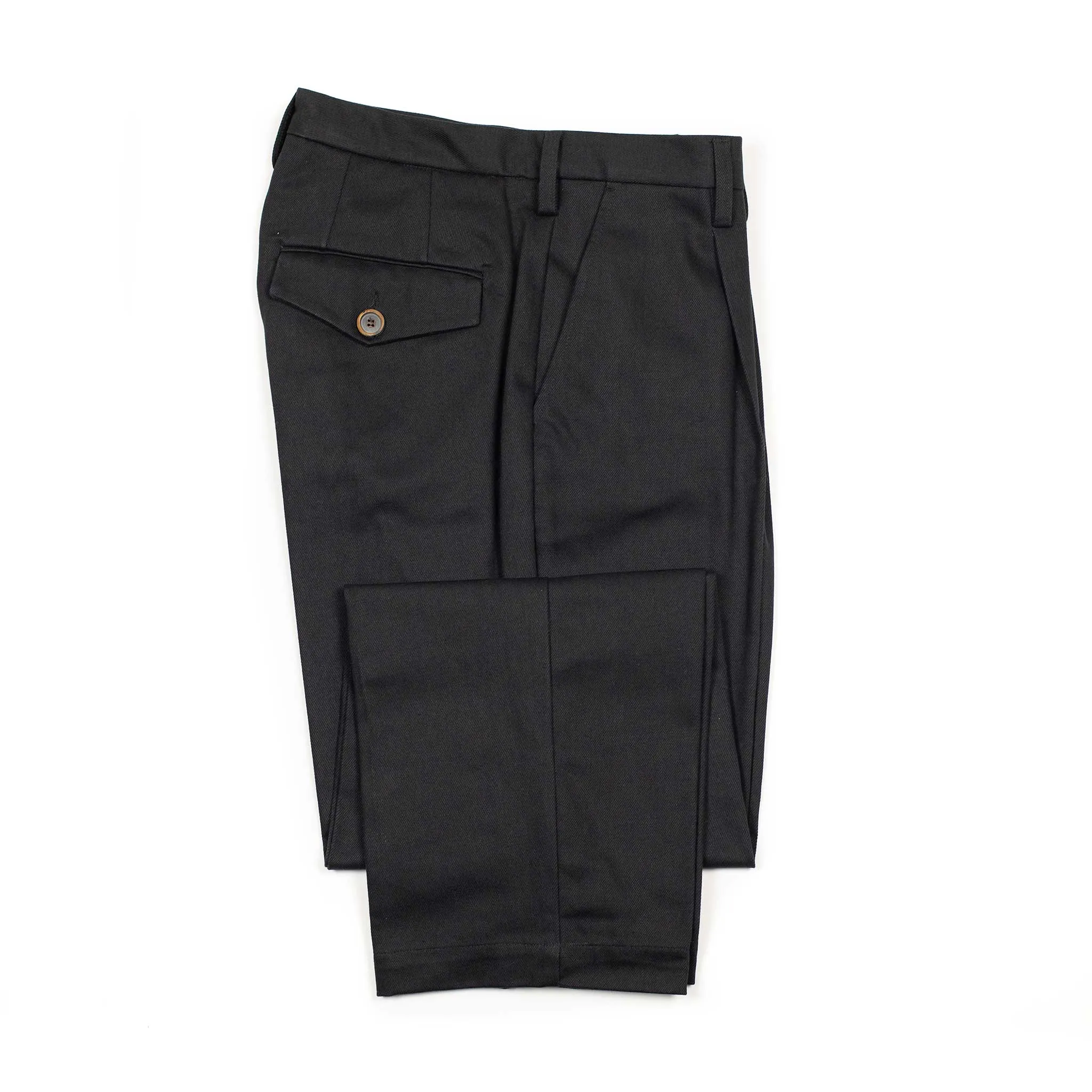 Sheffield pleated tapered trousers in midnight Japanese cotton twill