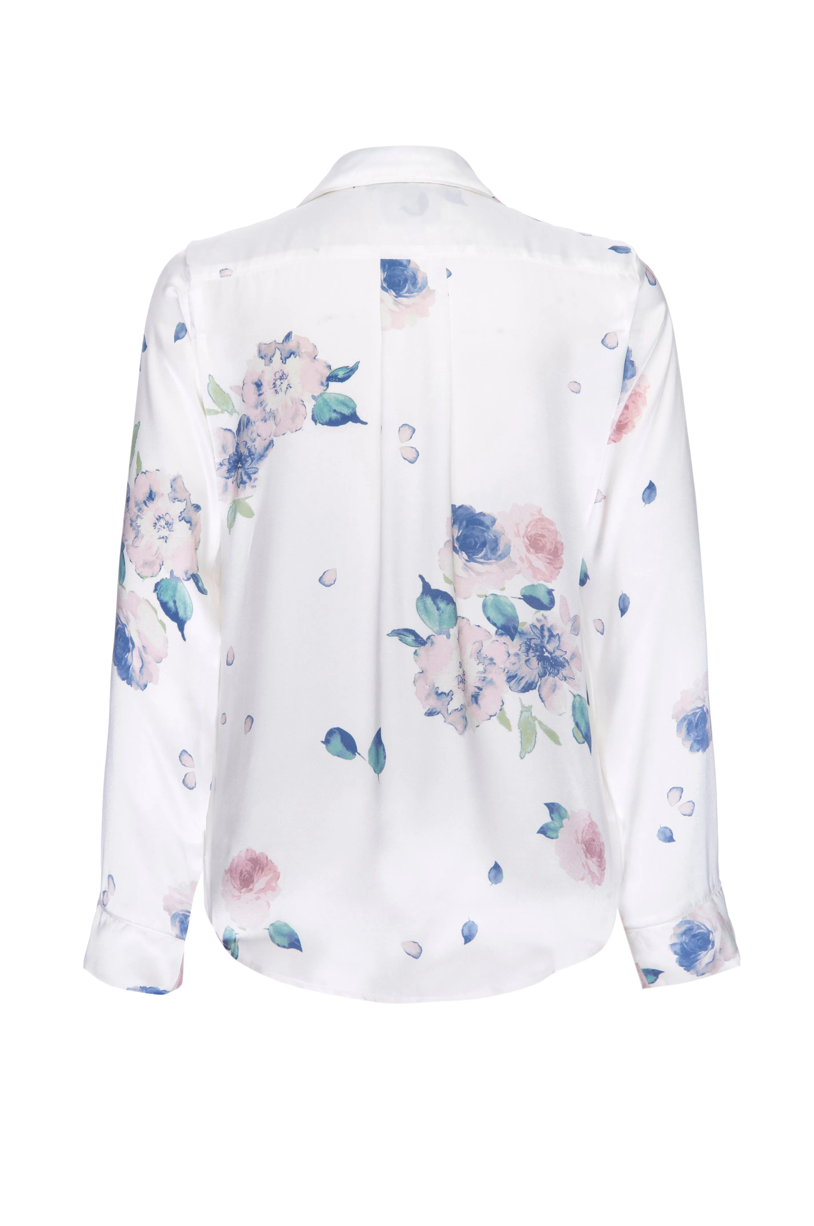 Silk Charmeuse Long Sleeved PJ Top: Ivory Floral Print