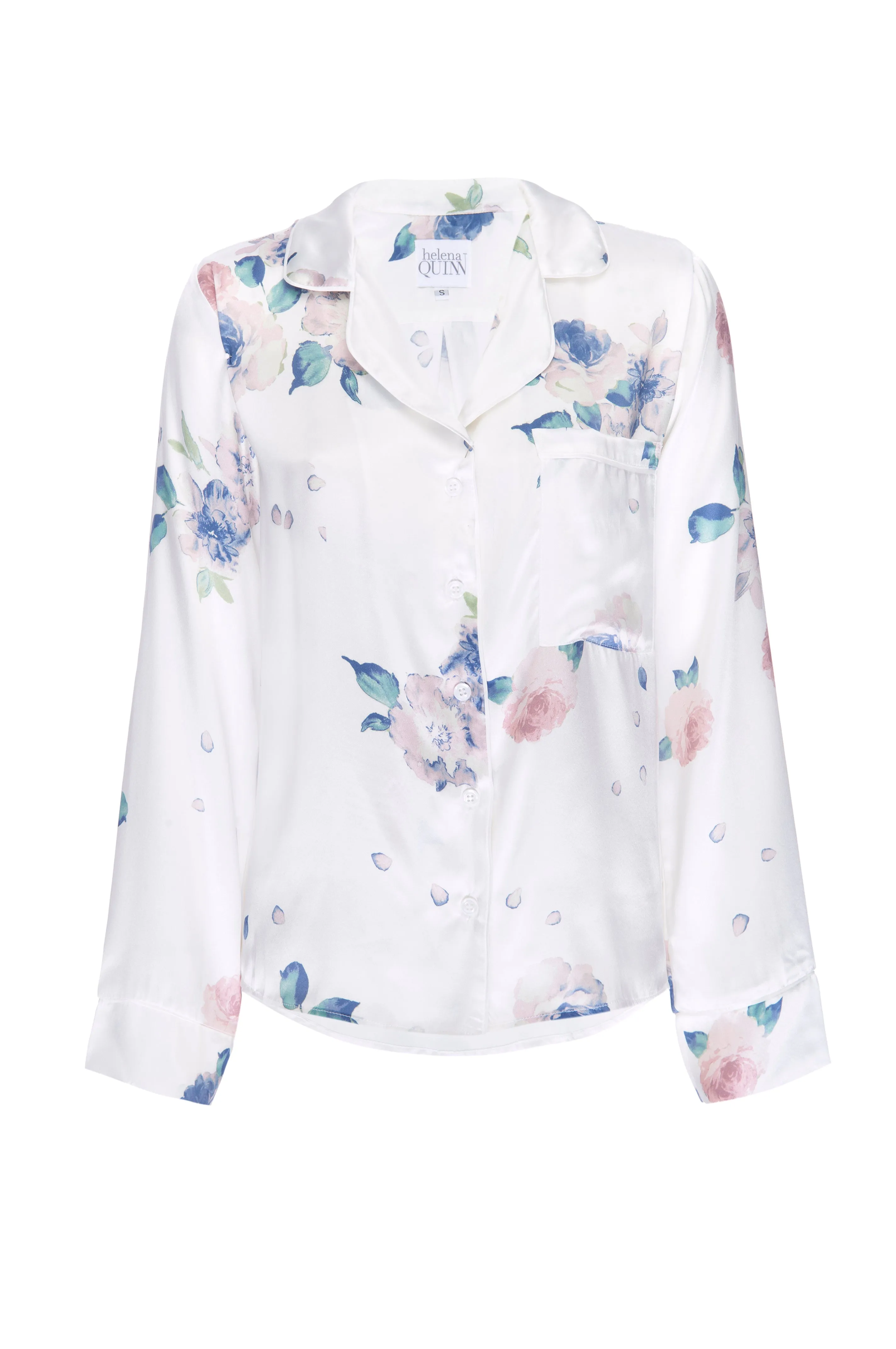 Silk Charmeuse Long Sleeved PJ Top: Ivory Floral Print