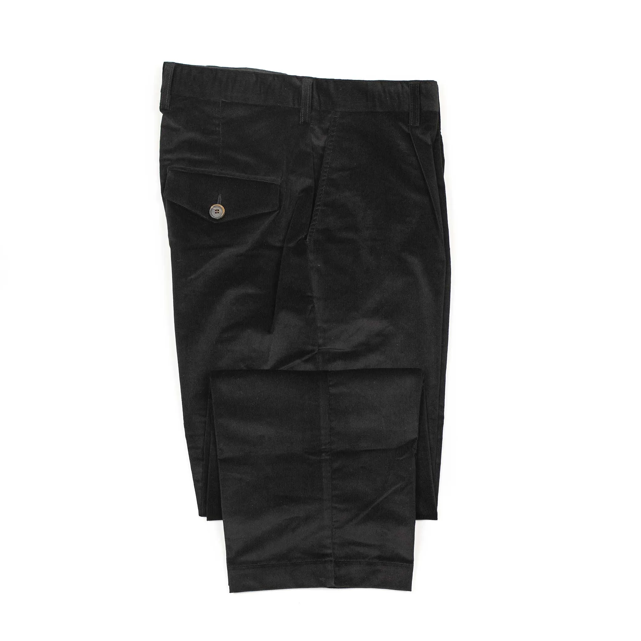 Simple straight leg trousers in black cotton microcorduroy