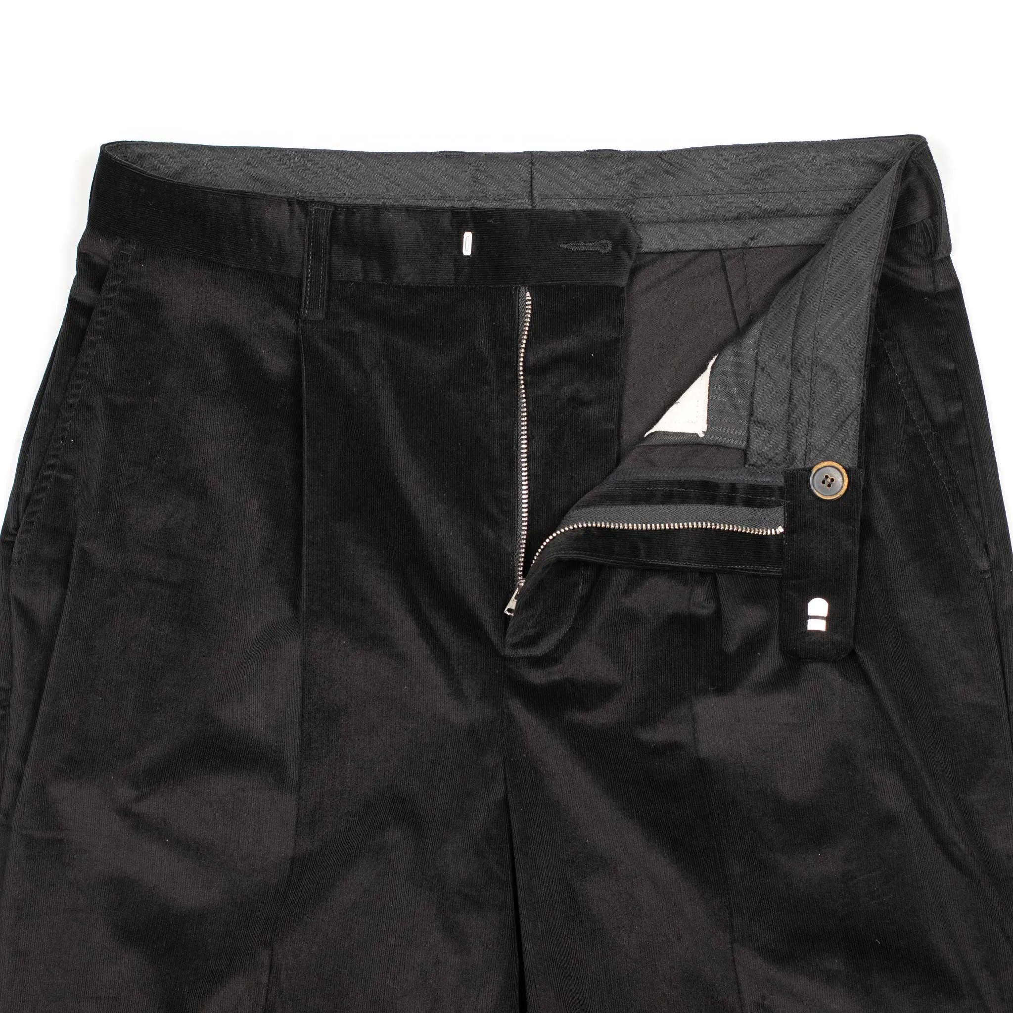 Simple straight leg trousers in black cotton microcorduroy