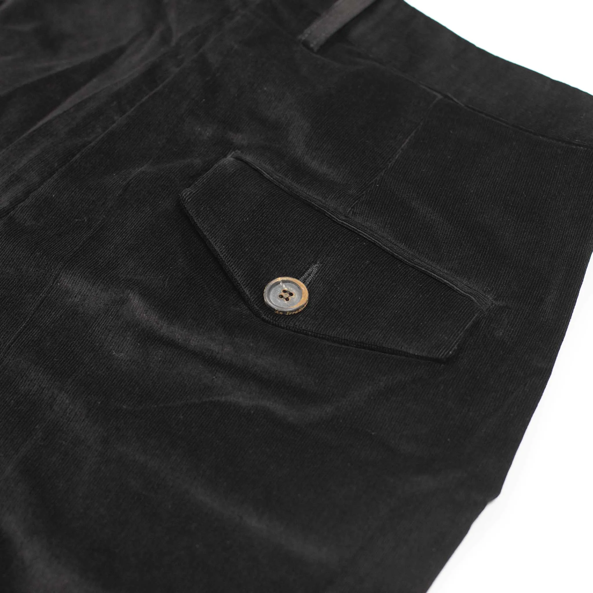 Simple straight leg trousers in black cotton microcorduroy