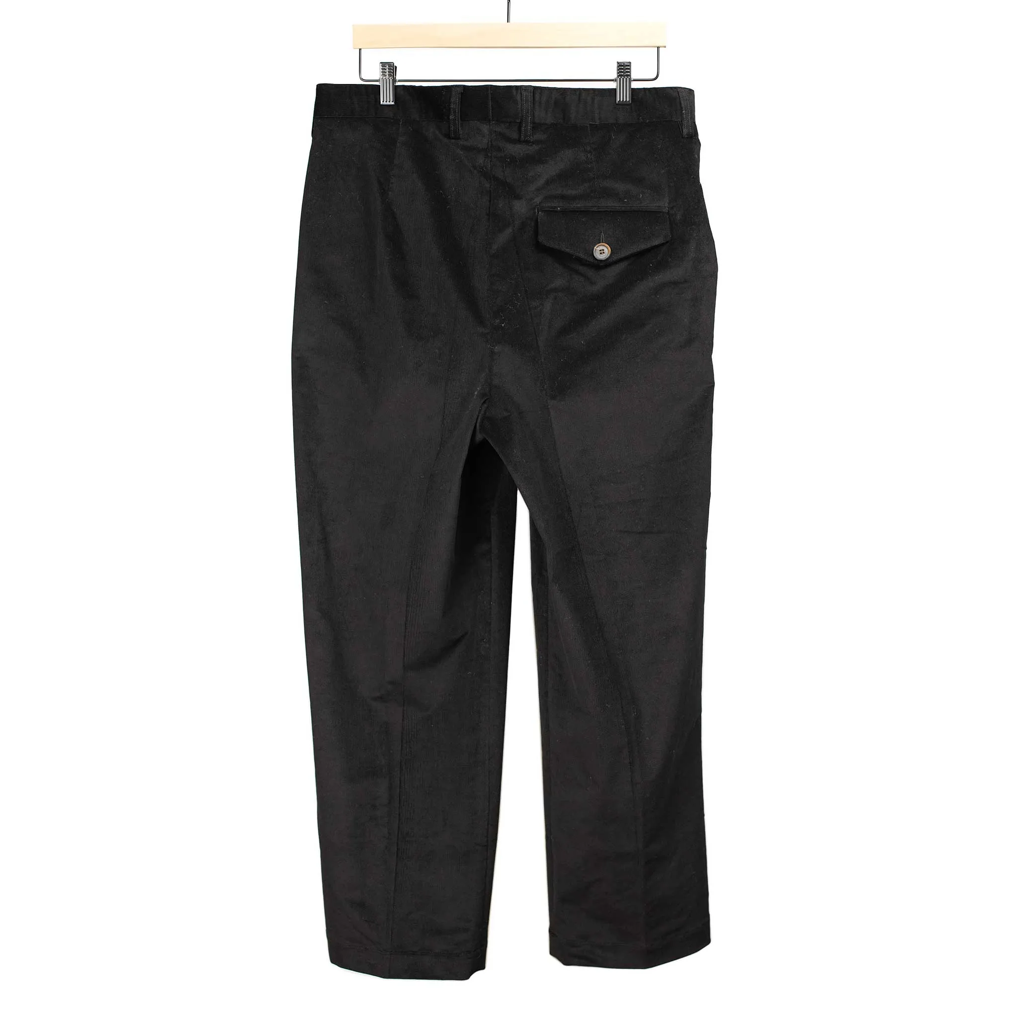 Simple straight leg trousers in black cotton microcorduroy