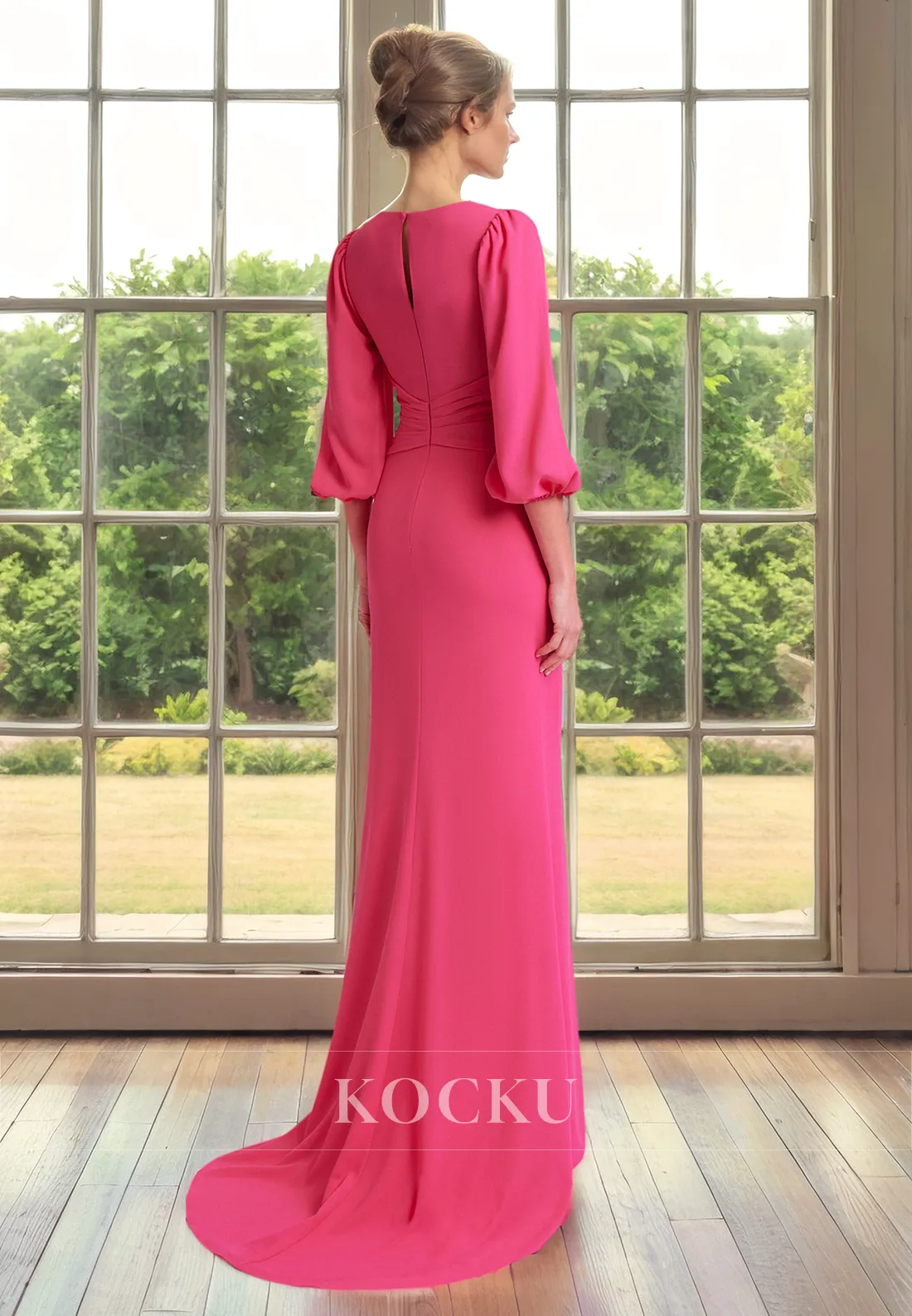 Simple V-Neck Long sleeves A-Line Chiffon Cocktail Mother of the Bride Dress