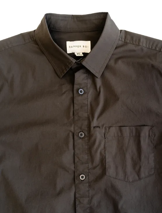 Slate Black Short Sleeve Button-Up with Ribbed Cuff