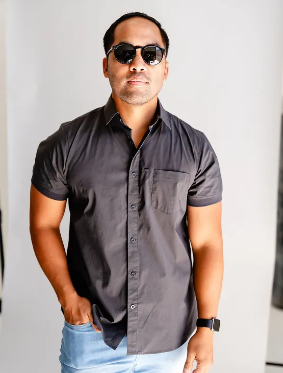 Slate Black Short Sleeve Button-Up with Ribbed Cuff