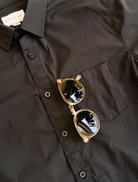 Slate Black Short Sleeve Button-Up with Ribbed Cuff