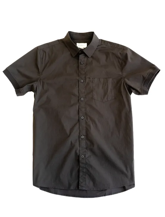 Slate Black Short Sleeve Button-Up with Ribbed Cuff