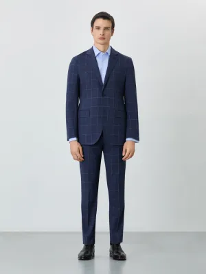 Slim Fit Windowpane Suit In Wool-elastane Blend