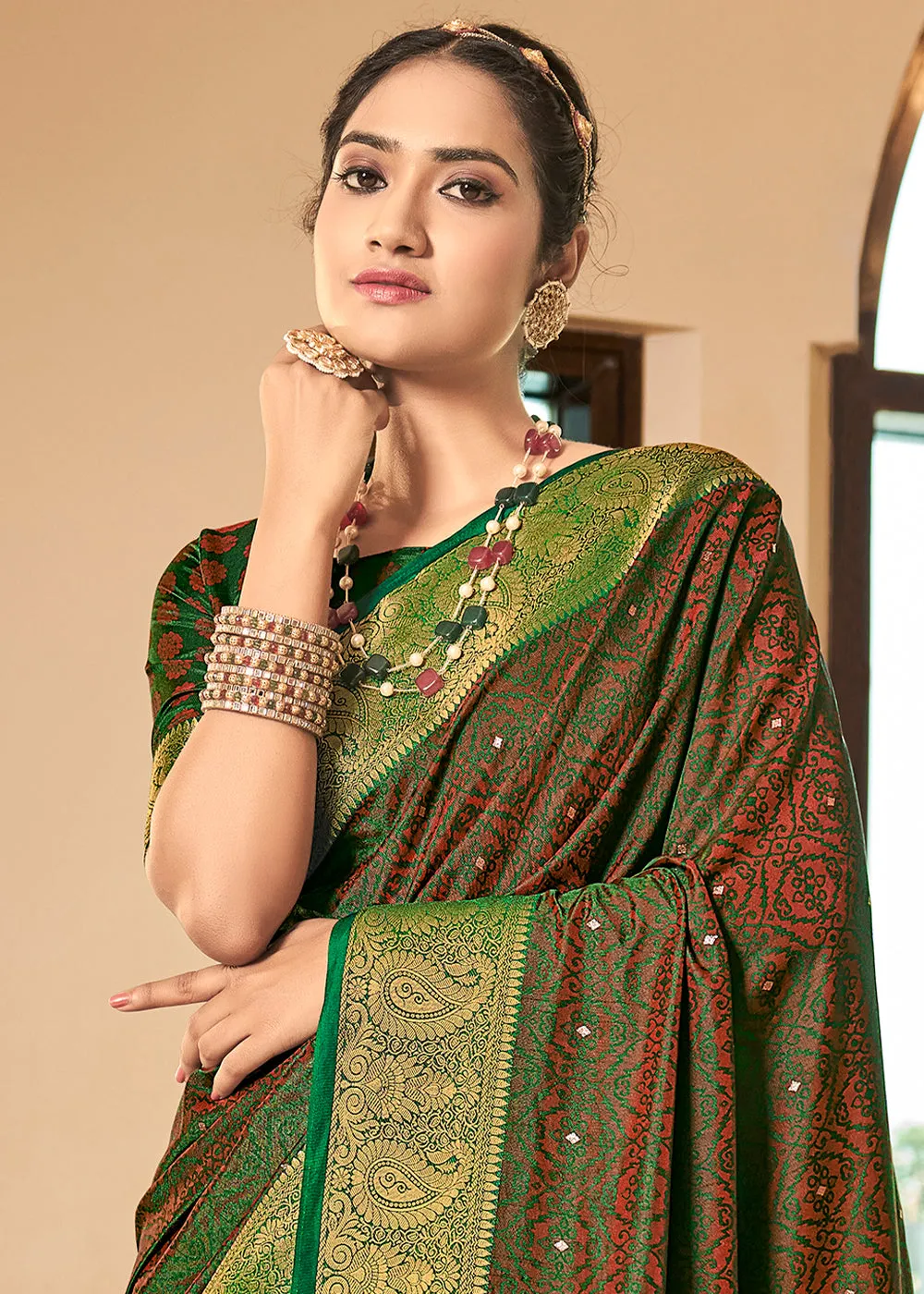 Slimy Green Woven Two Tone Soft Silk Saree