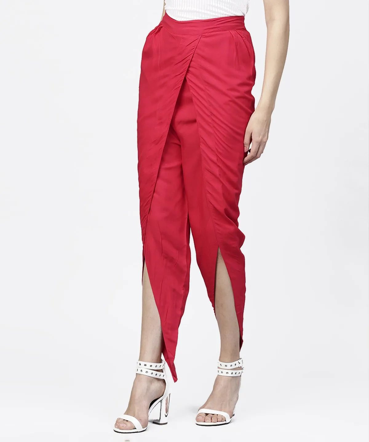 Solid Maroon Ankle Length Cotton Tulip Pant