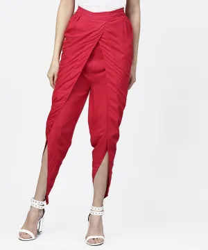 Solid Maroon Ankle Length Cotton Tulip Pant