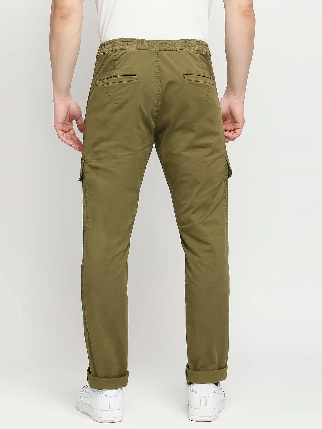 Spykar Cactus Green Cotton Slim Fit Regular Length Trousers For Men