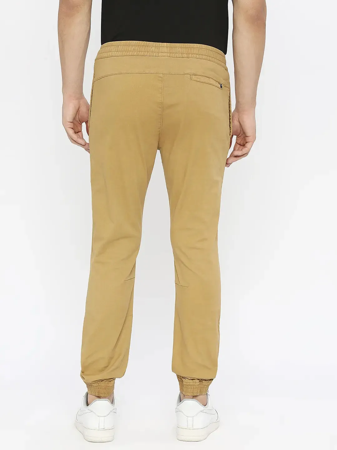 Spykar Men Beige Lycra Slim Fit Ankle Length Plain Trousers