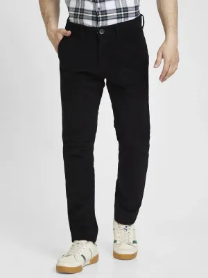 Spykar Men Black Cotton Slim Fit Mid Rise Trousers