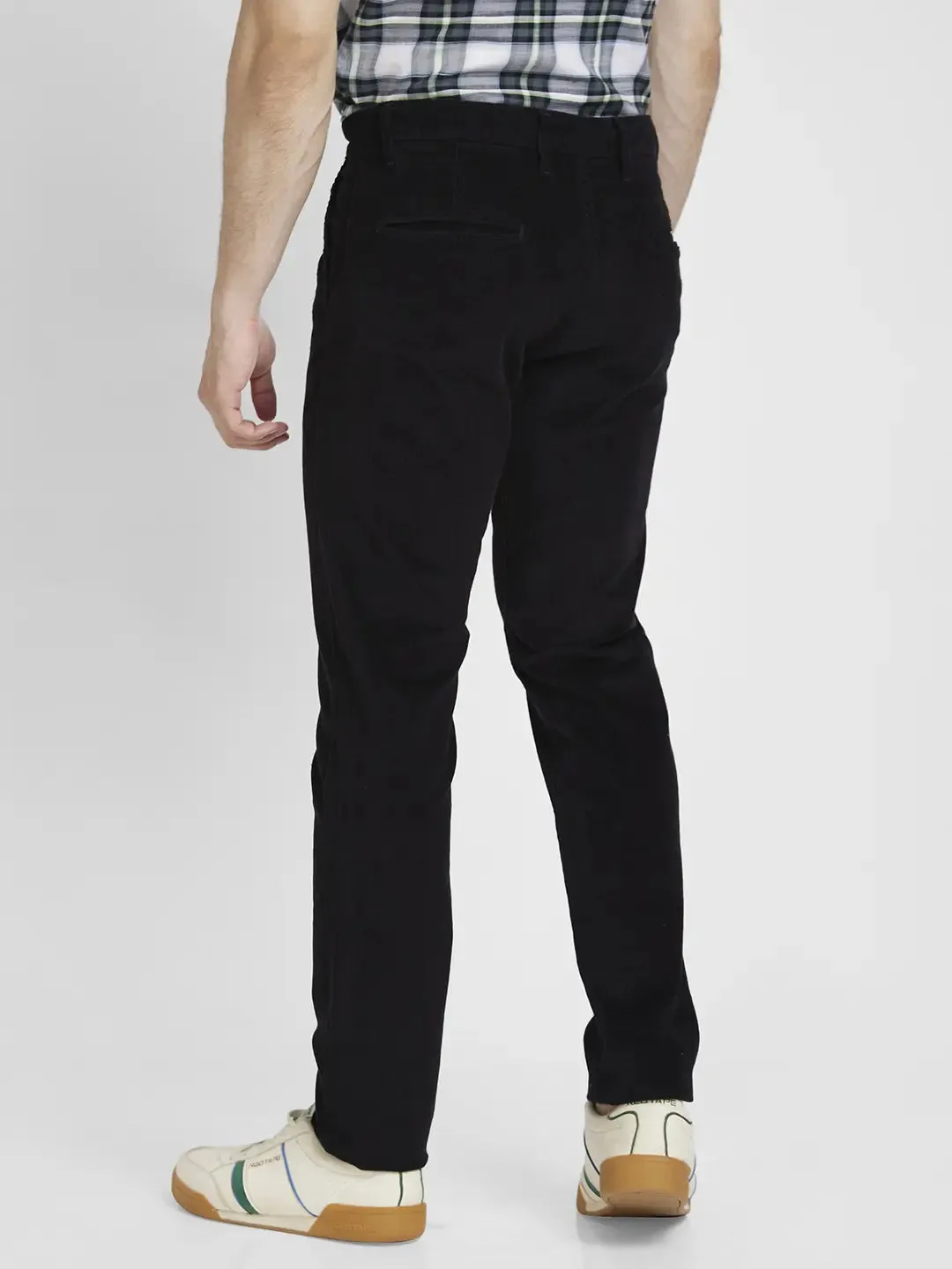 Spykar Men Black Cotton Slim Fit Mid Rise Trousers