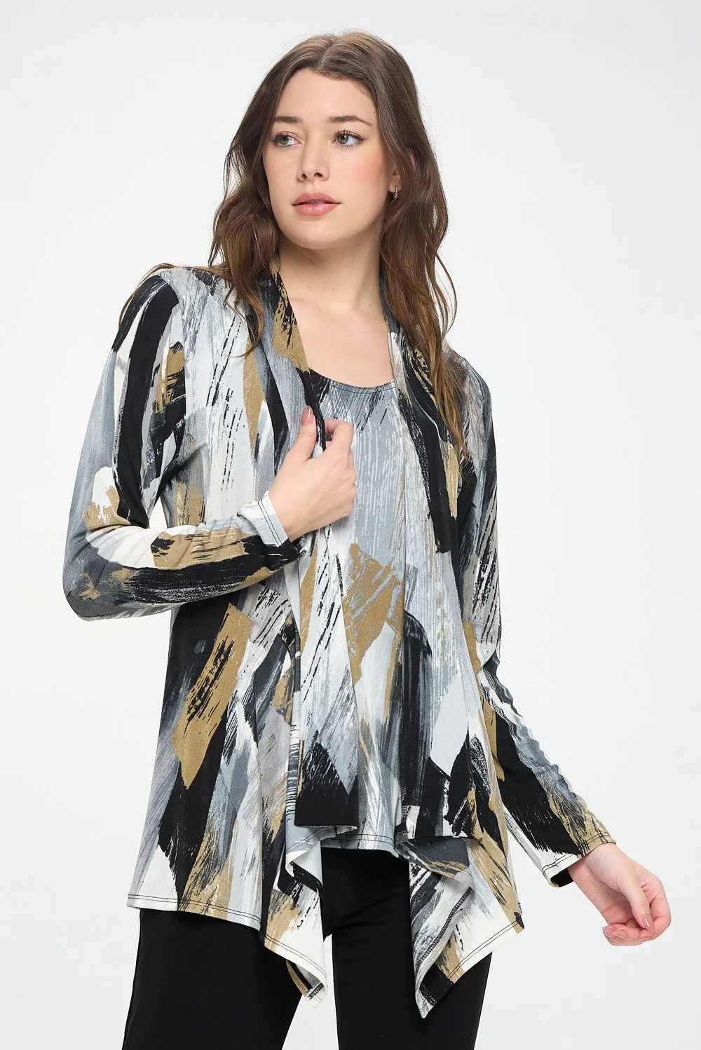 Stretchy Print Mid Cut Jacket Long Sleeve Print-4028BN-LRP1-W379