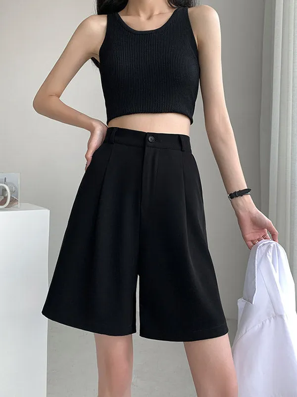 Stylish Solid Color High Waisted A-Line Wide Leg Trousers