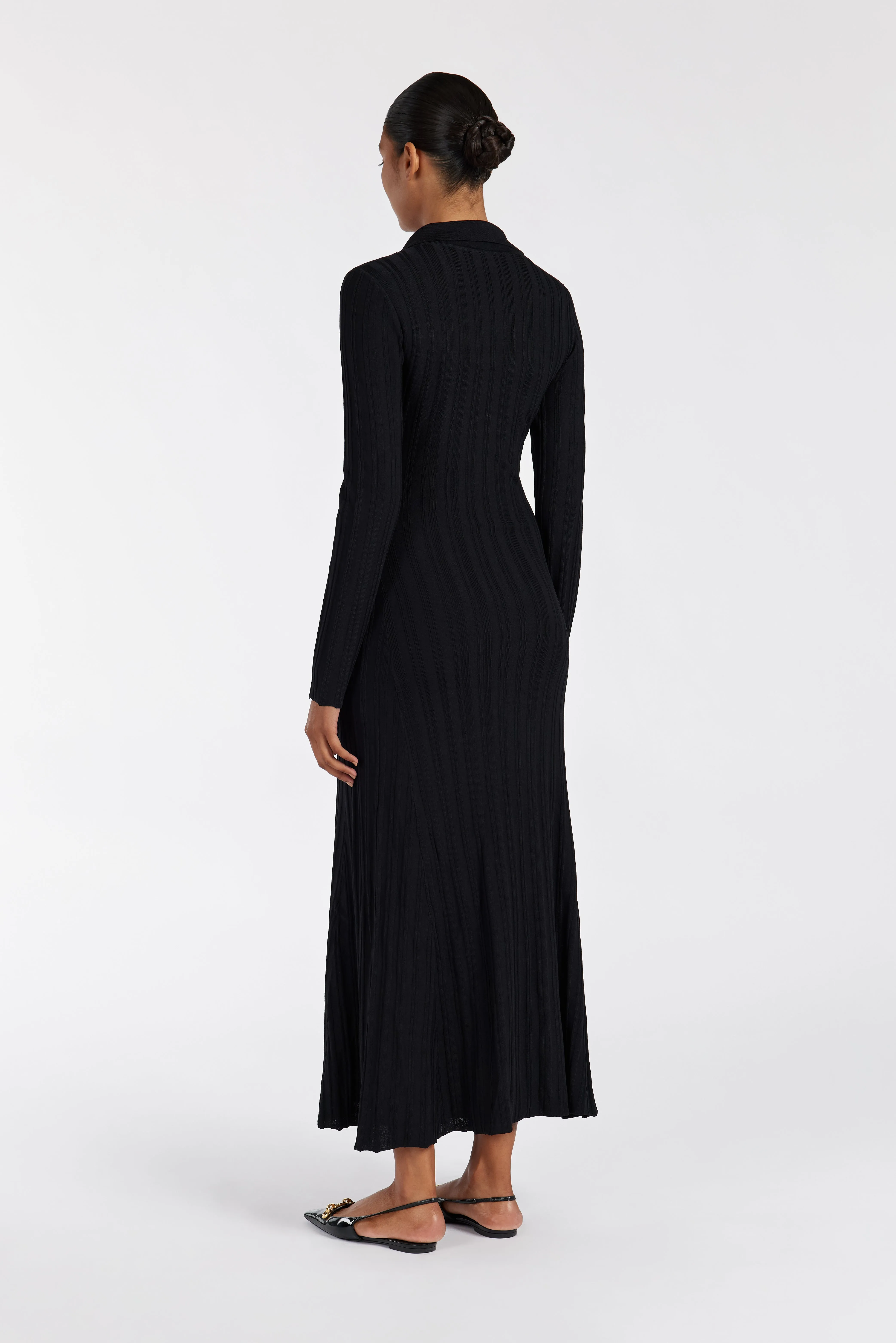 SYLVIA BLACK POLO KNIT MIDI DRESS