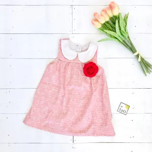 Tea Rose Dress in Cat Stamp Pink Print