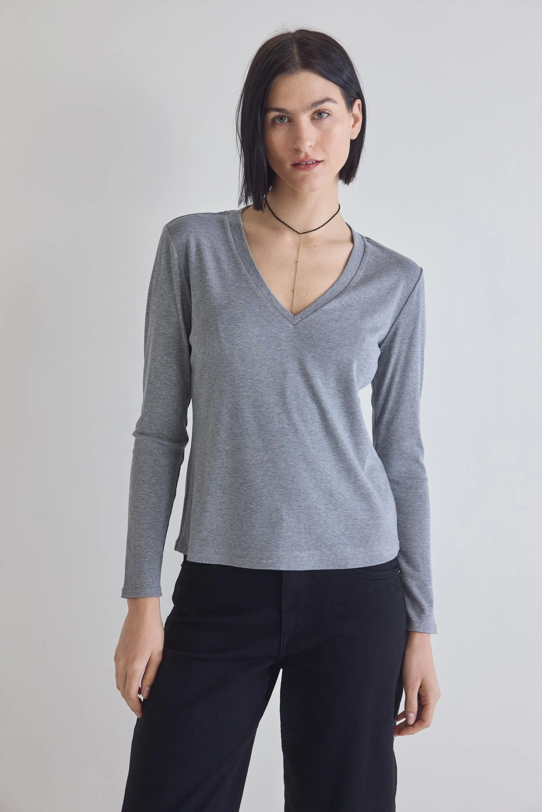 The Ribbed Long Sleeve V-Neck