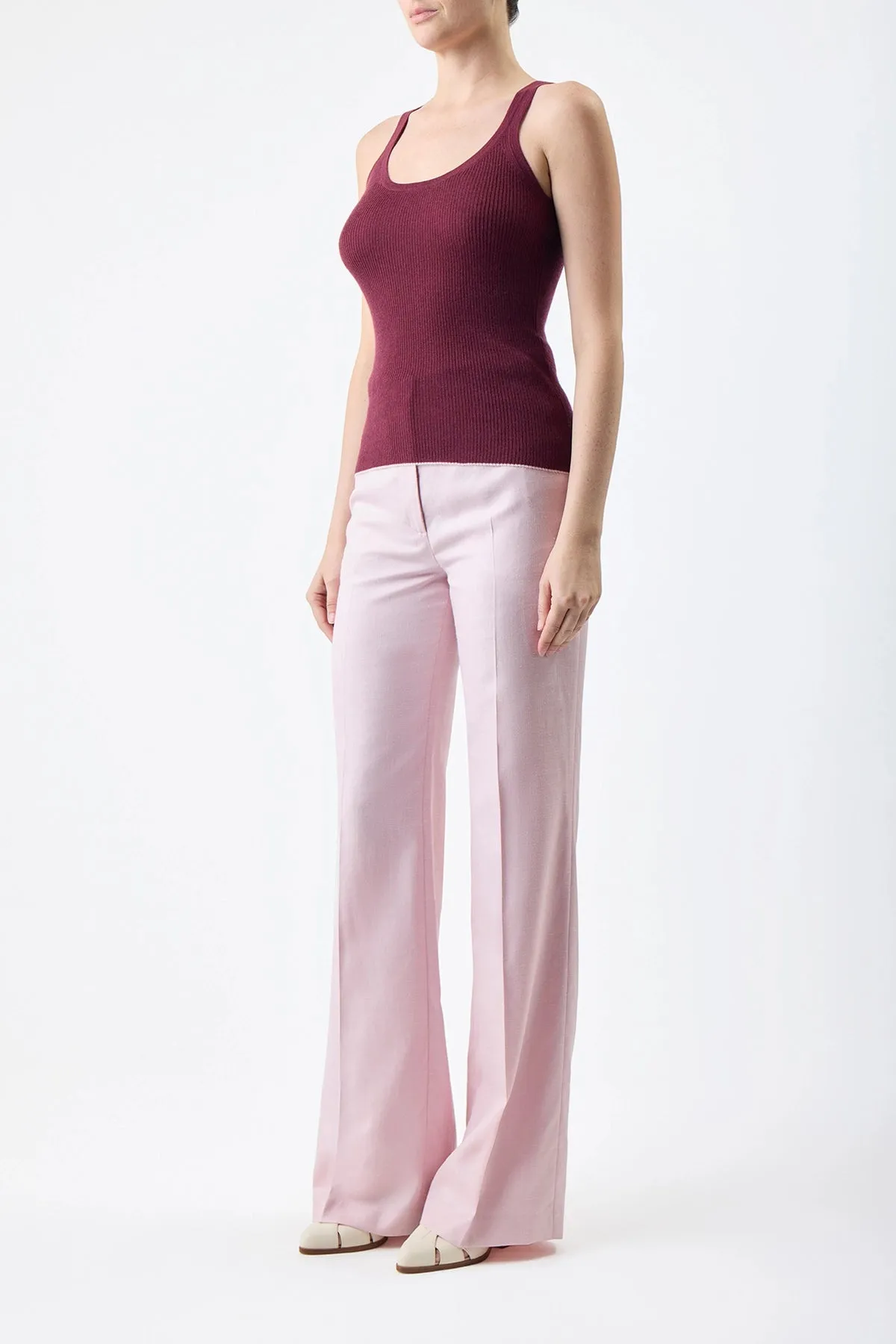 Vesta Pant in Blush Virgin Wool and Silk Linen Twill