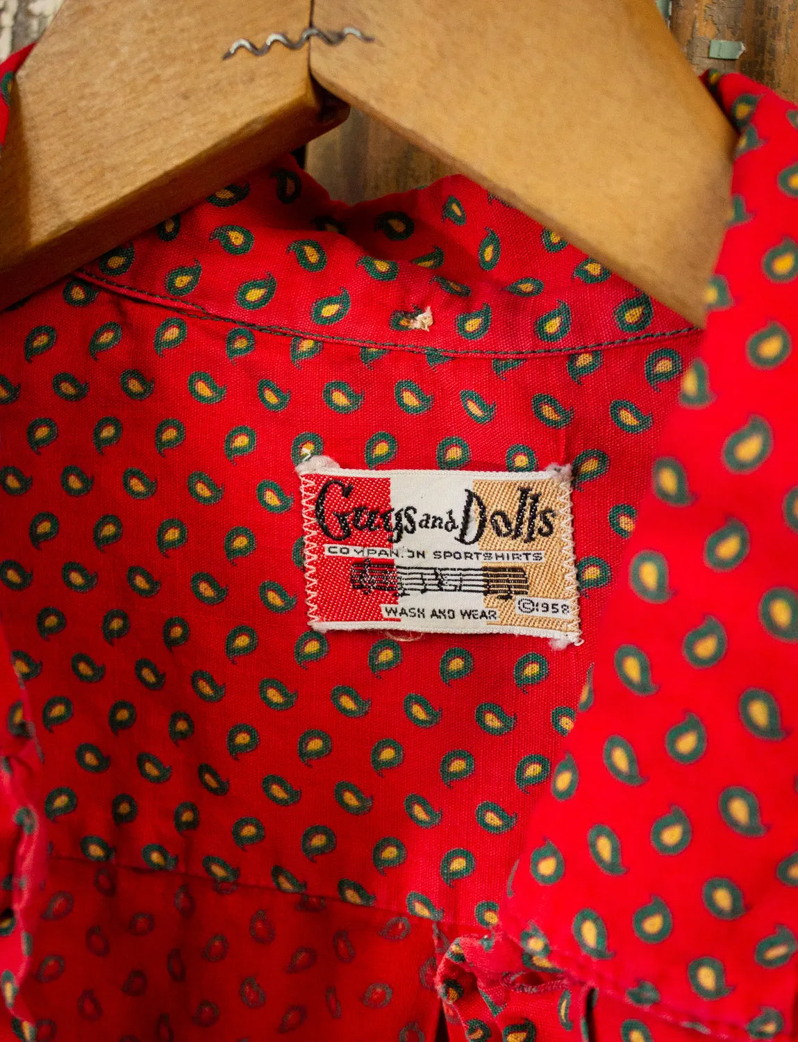 Vintage Guys and Dolls Red Button Up Shirt 50s Medium