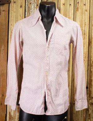 Vintage Pink and White Patterned Button Up Shirt 70s Small