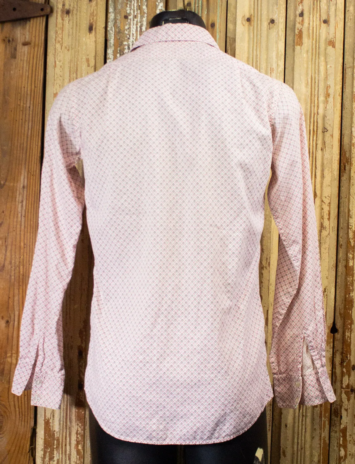 Vintage Pink and White Patterned Button Up Shirt 70s Small