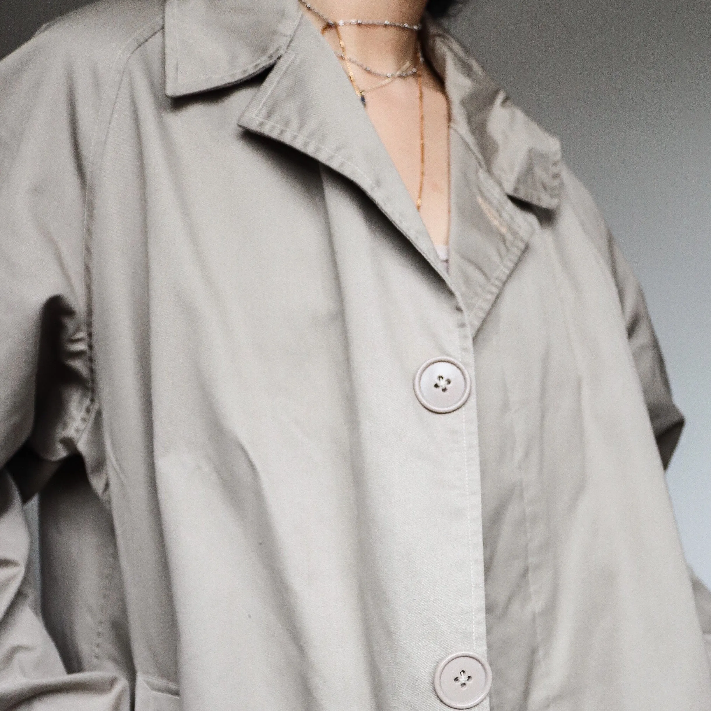 VINTAGE SIMPLE CLASSIC UNISEX BEIGE TRENCH LONG COAT JACKET