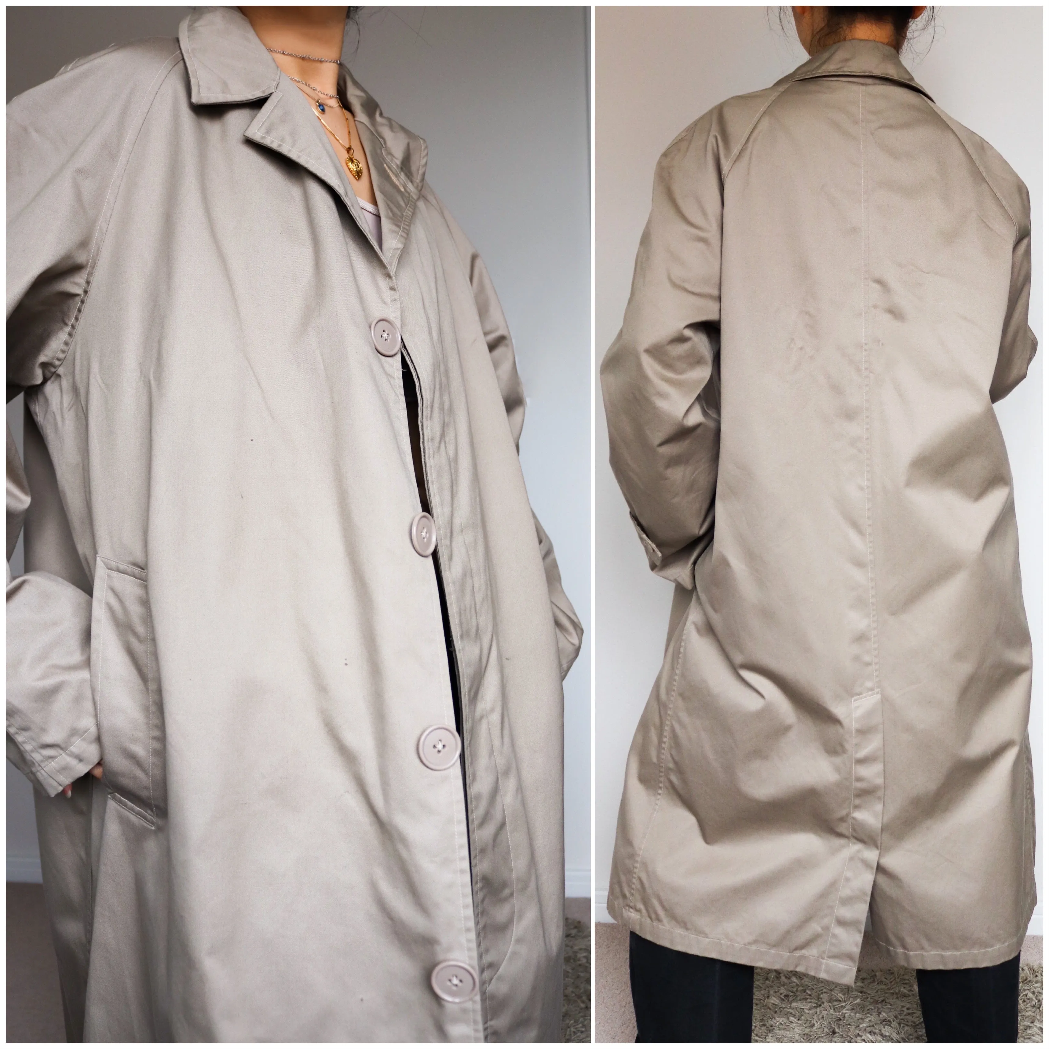 VINTAGE SIMPLE CLASSIC UNISEX BEIGE TRENCH LONG COAT JACKET