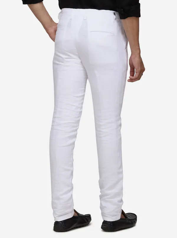 White Solid Venice Fit Casual Trouser | JadeBlue