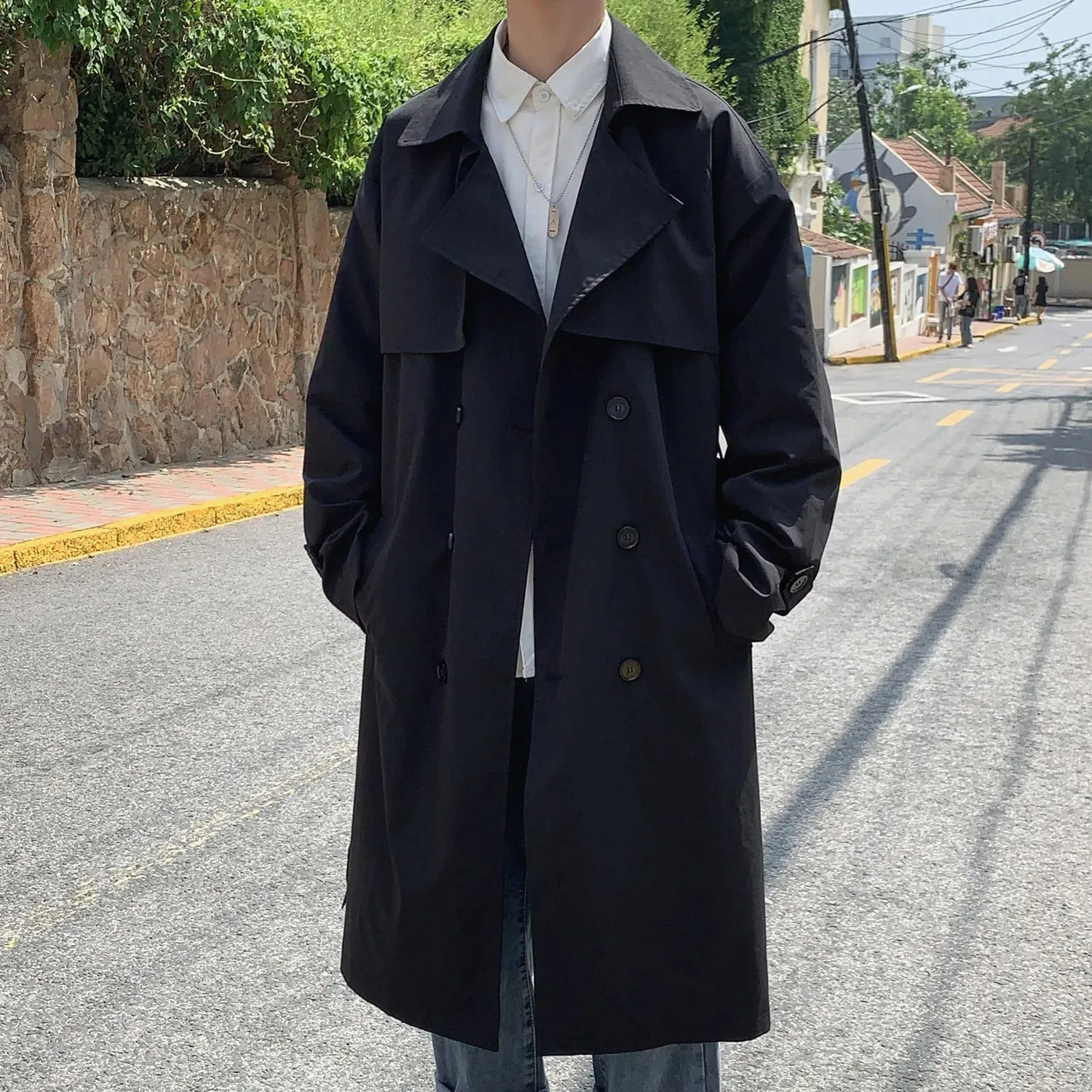 Wiaofellas  -  Korean style Spring Trench Coat Male Streetwear Windbreaker Trenchcoat Men Solid Business Casual Loose Long Overcoat