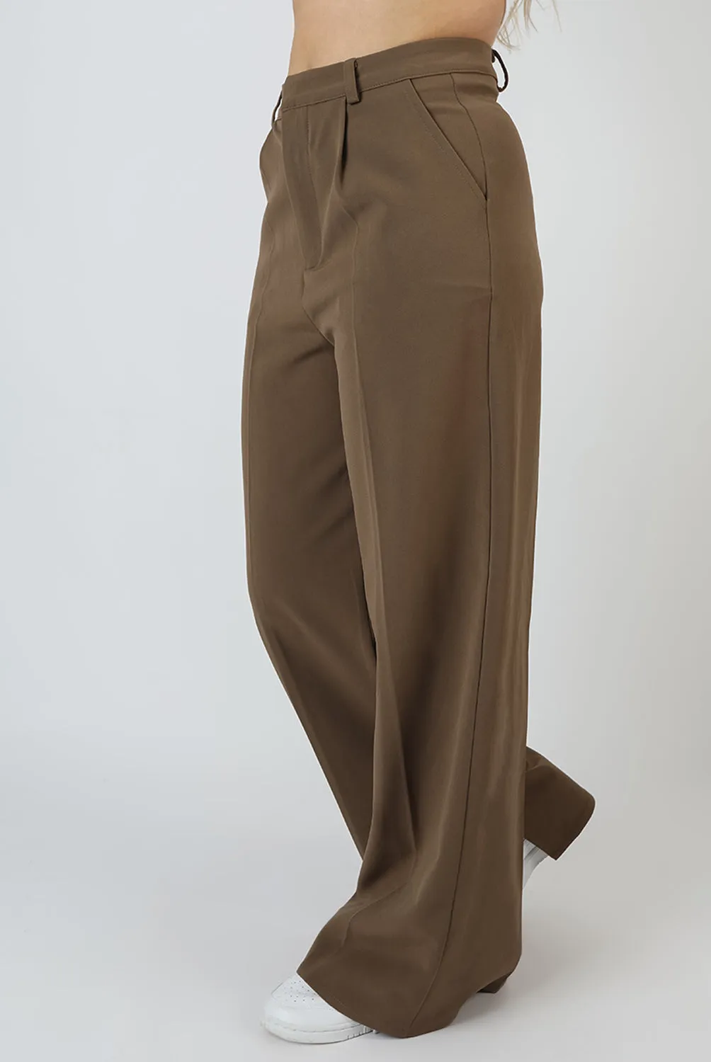 Wide Leg Split Hem Tailored Trousers Mushroom