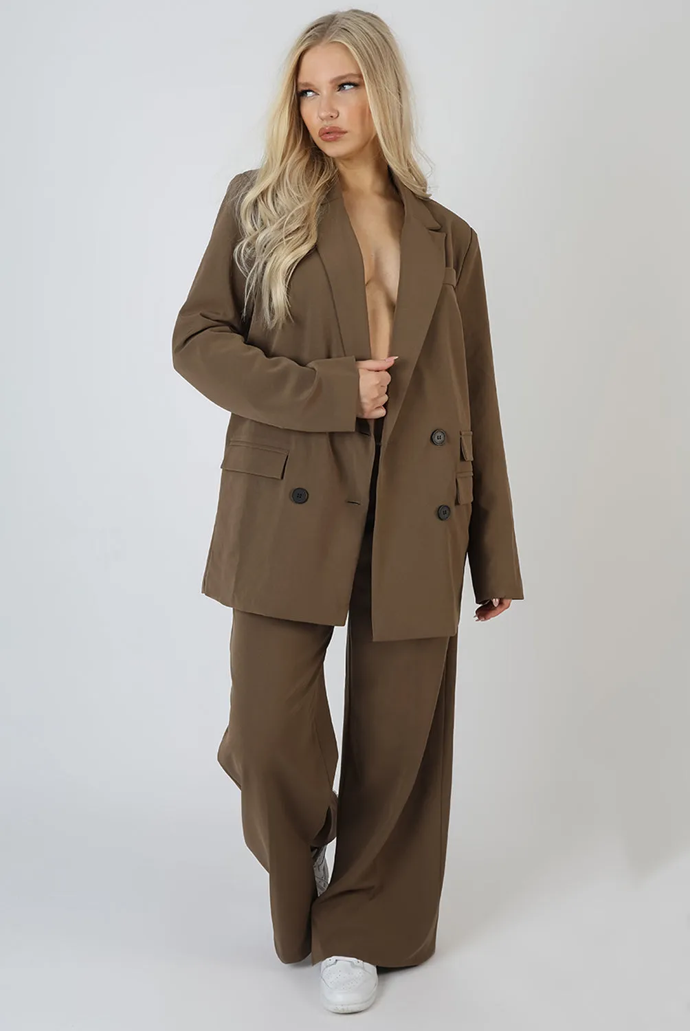 Wide Leg Split Hem Tailored Trousers Mushroom