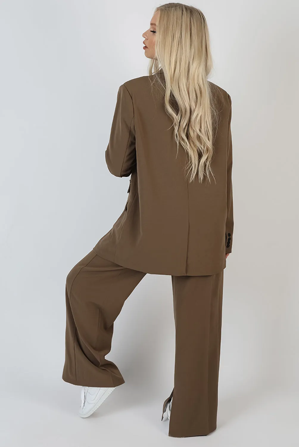 Wide Leg Split Hem Tailored Trousers Mushroom