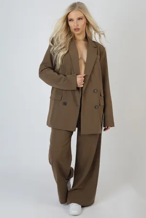 Wide Leg Split Hem Tailored Trousers Mushroom