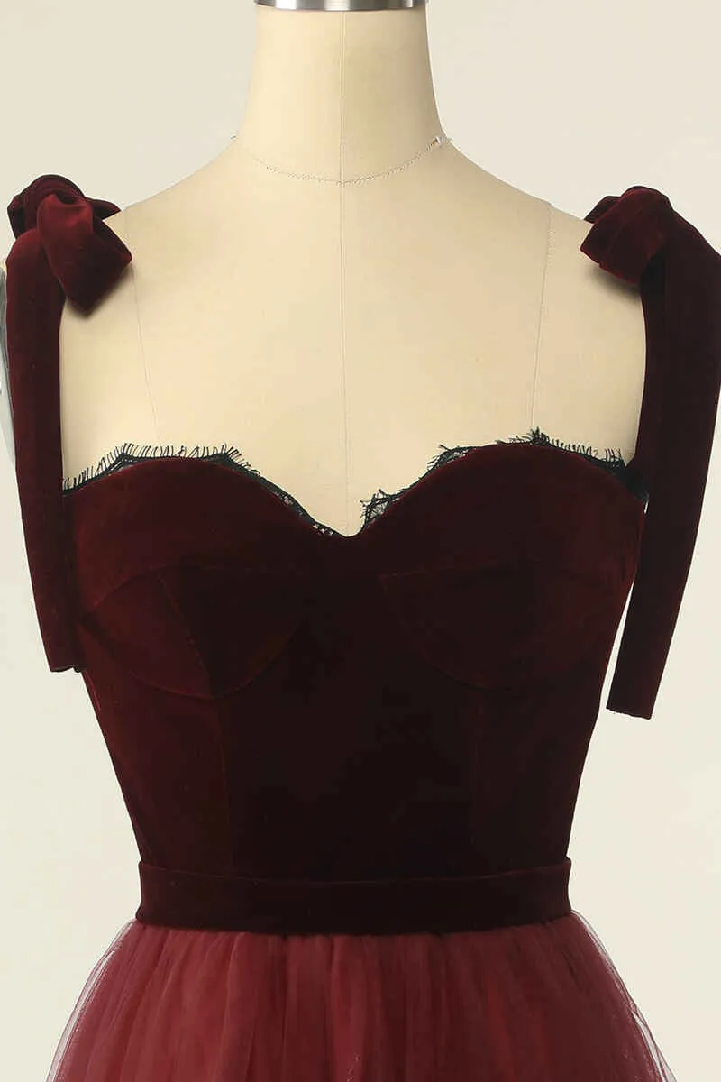 Wine Red Sweetheart Tie-Strap A-Line Short Formal Dress