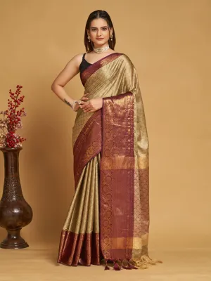 Women Party Wear Designer Brown Colour Banarasi Silk Saree Collection