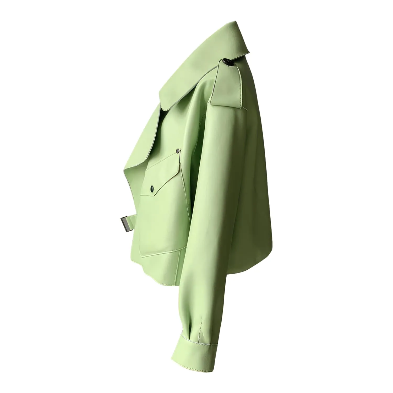 Women's Pastel Green Sheepskin Biker Jacket – High Street Fashion for Autumn & Spring