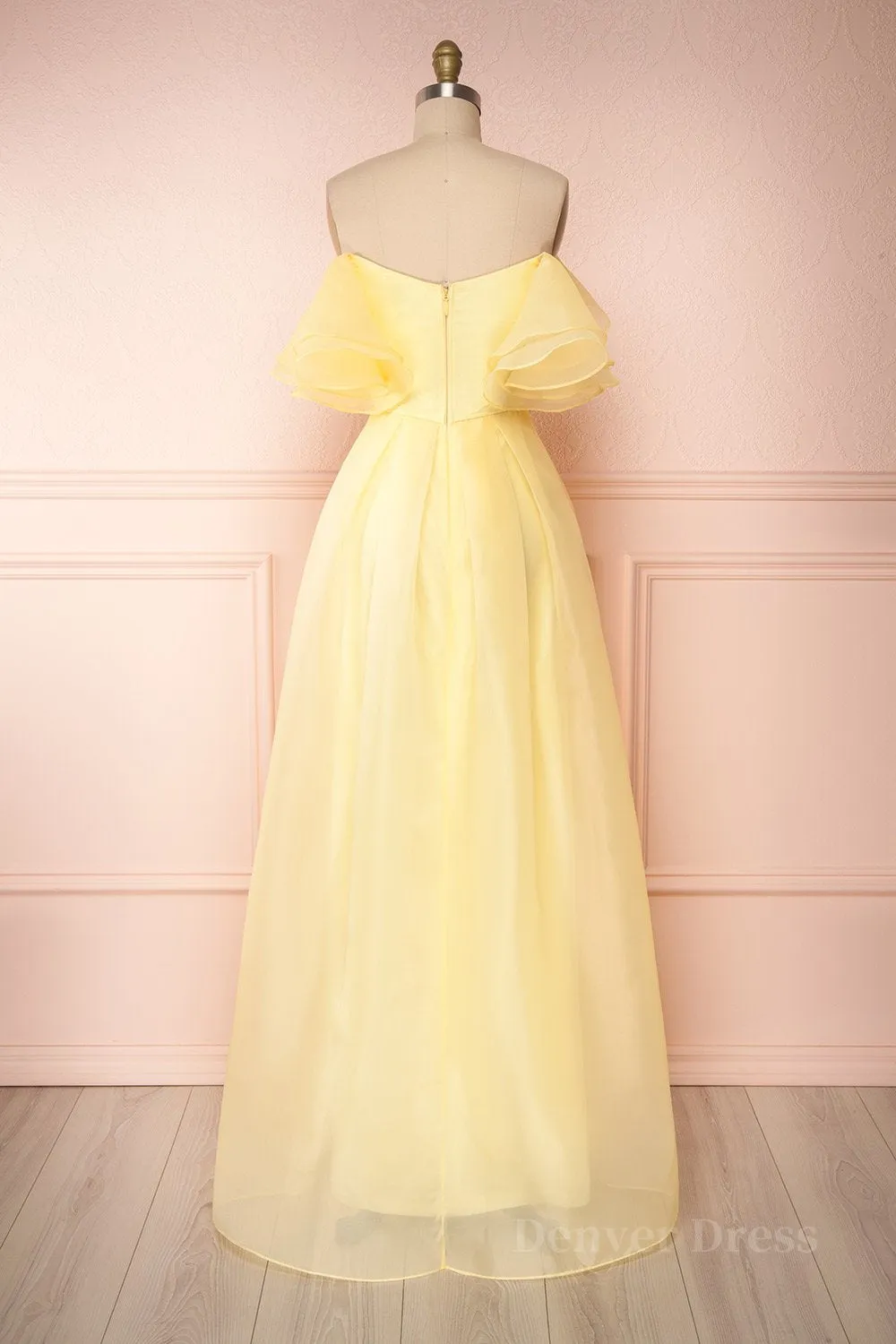 Yellow tulle off shoulder long prom dress yellow formal dress