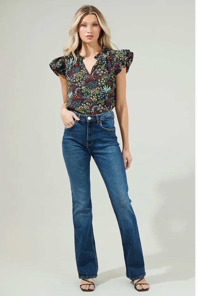 Yorbie Floral Bellissima Ruffle Sleeve Top