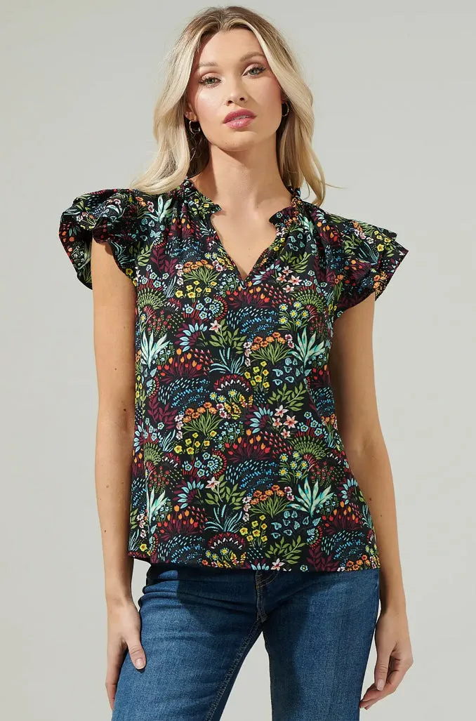 Yorbie Floral Bellissima Ruffle Sleeve Top