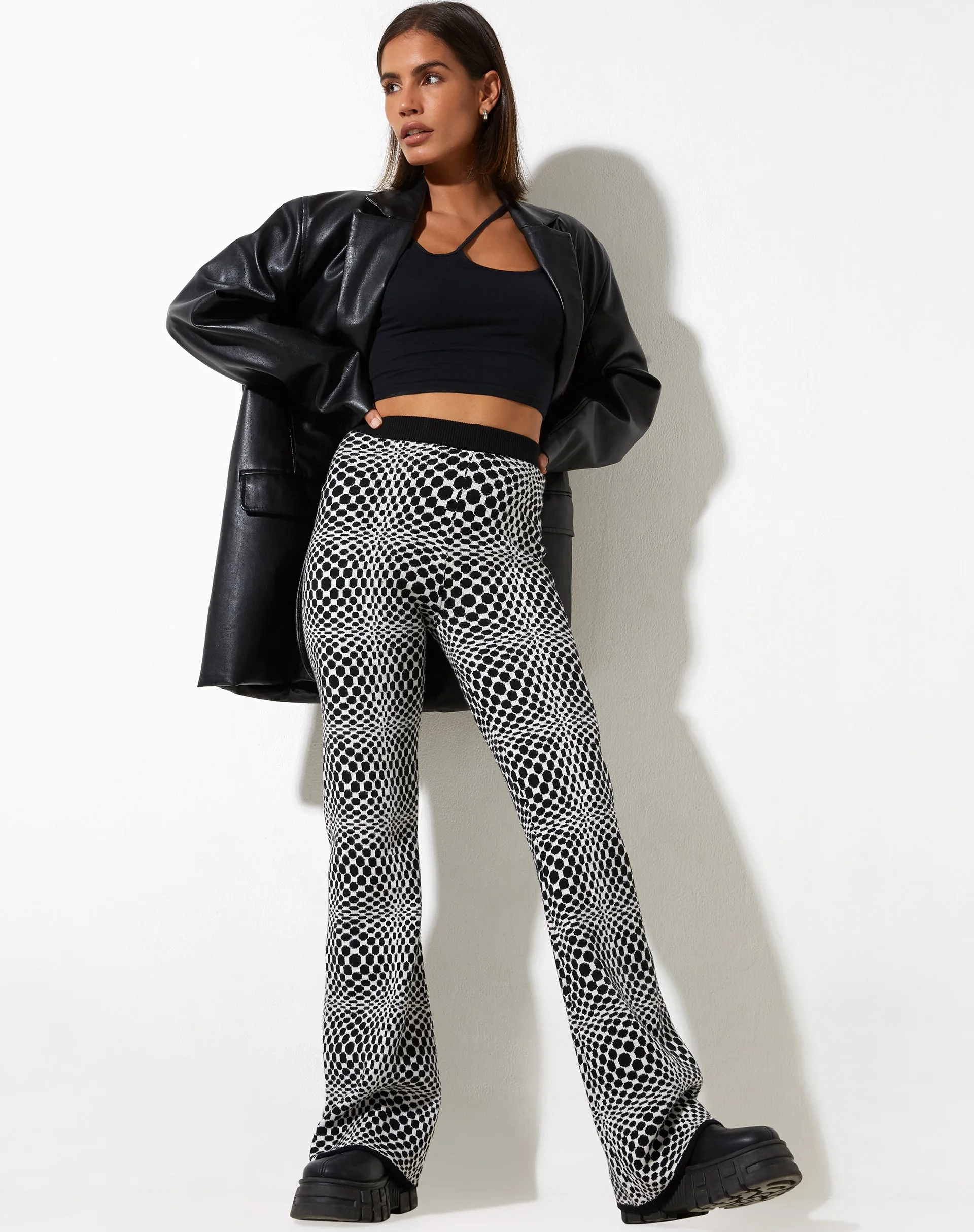 Yuana Trouser in Optic Monochrome Square Black and White